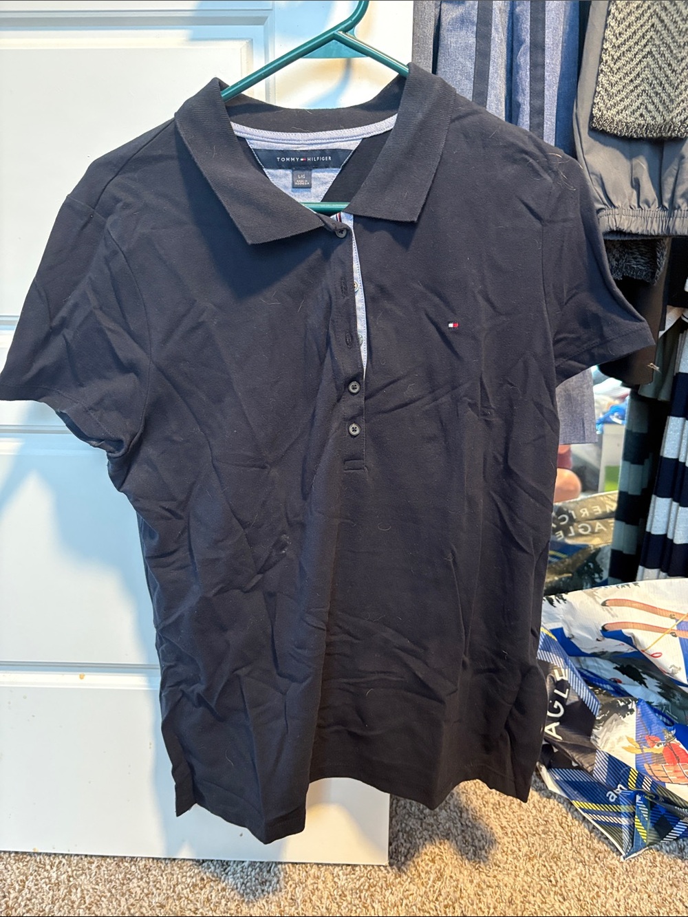 Tommy Hilfiger Black Polo with Subtle Flag